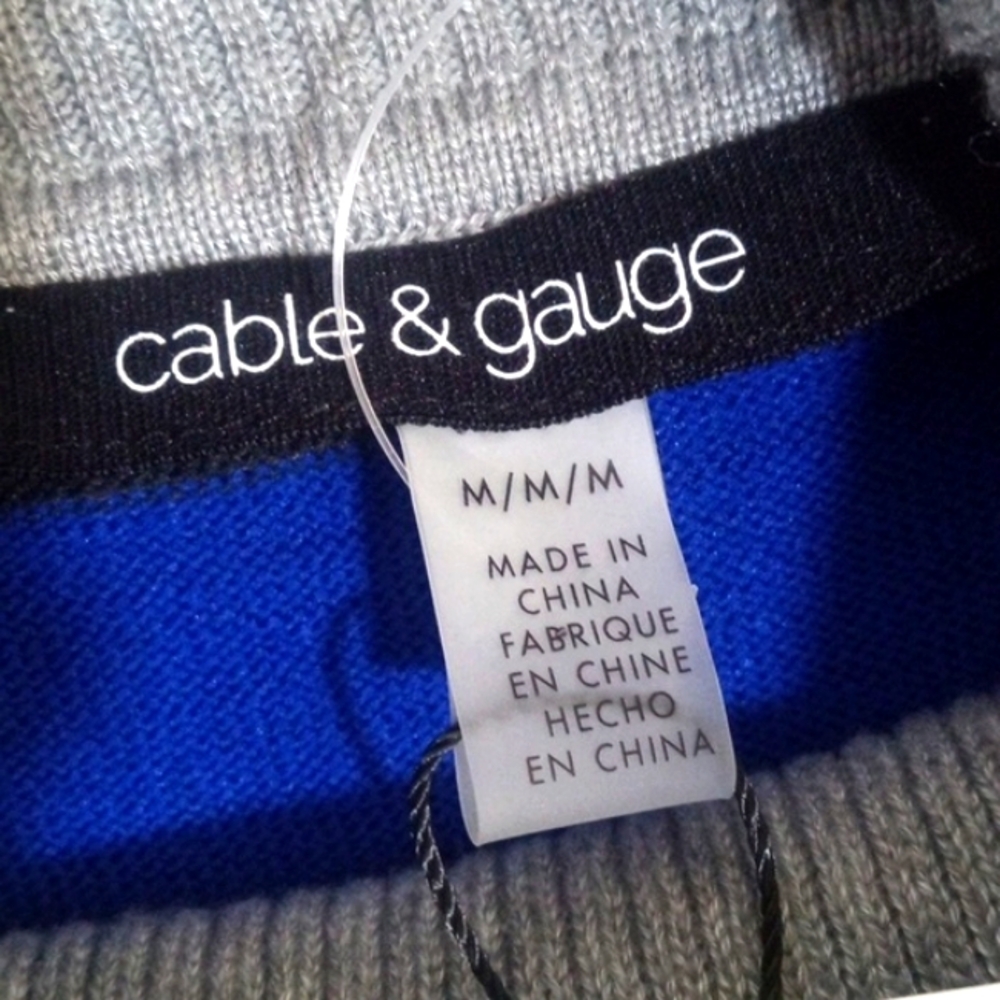 CABLE & GAUGE COWLNECK SWEATER Color-Block - Blue, Gray & White - SIZE Med NWT - Picture 6 of 8